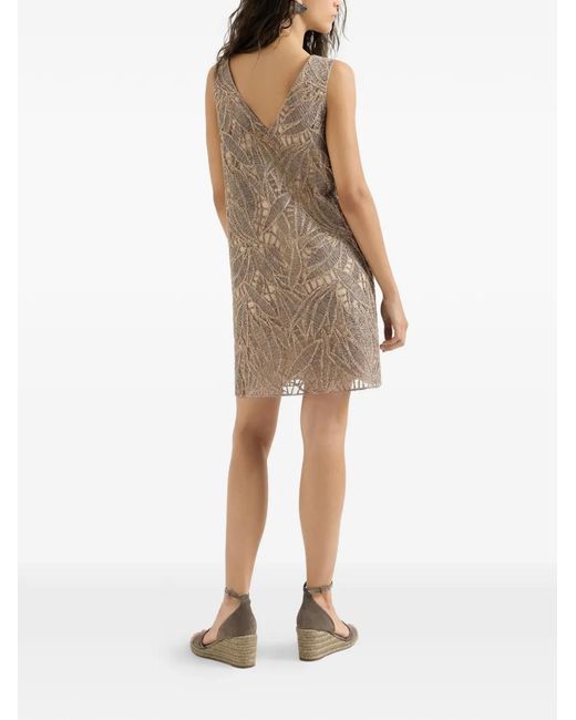 Brunello Cucinelli Brown Linen And Cotton Dazzling Cacao Leaves Embroidery Mini Dress