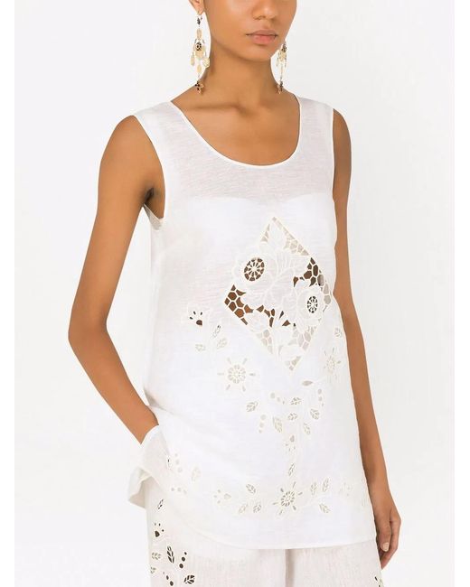 Dolce & Gabbana White Embroidered Linen Tunic