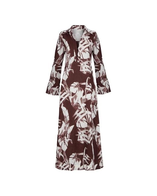 Three Graces London White Veronica Palm-Print Maxi Dress