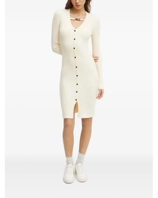 Karl Lagerfeld Natural Ribbed Button-Front Midi Dress