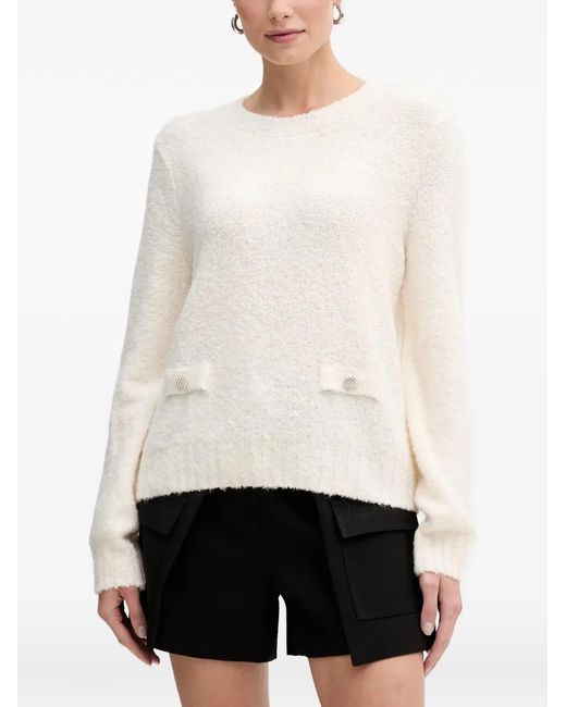 Morgan White Embellished Boucle-Knit Sweater