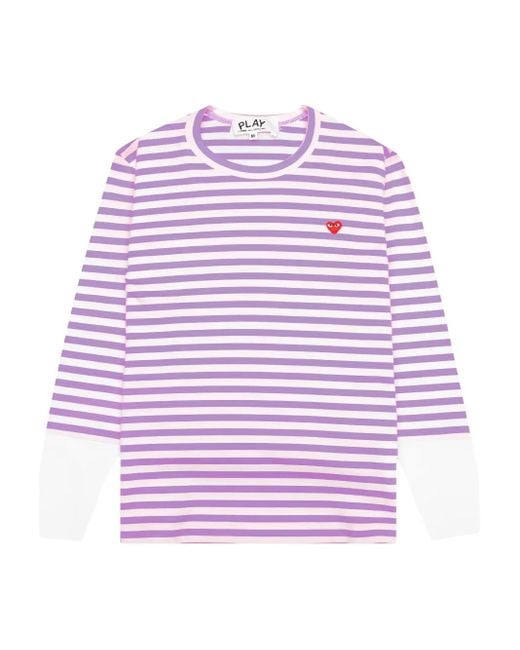 COMME DES GARÇONS PLAY Pink Striped Logo-Patch T-Shirt