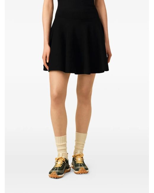 AMI Black Cotton Short Godet Skirt