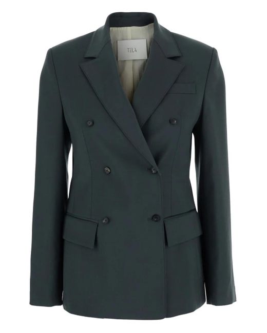 Tela Black Double-Breasted Peak-Lapel Blazer