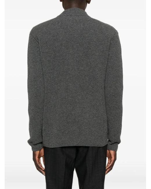 Zanone Gray Ribbed Zip-Up Cardigan for men