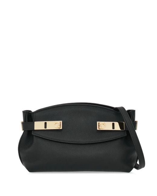 Ferragamo Black Jet Mini Leather Crossbody Bag With-Tone Gancini Clasp
