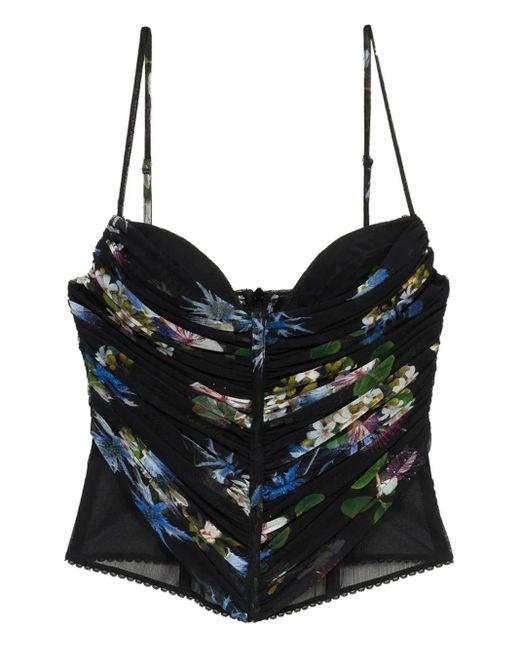 Blumarine Black Gerafftes Top mit Blumen-Print