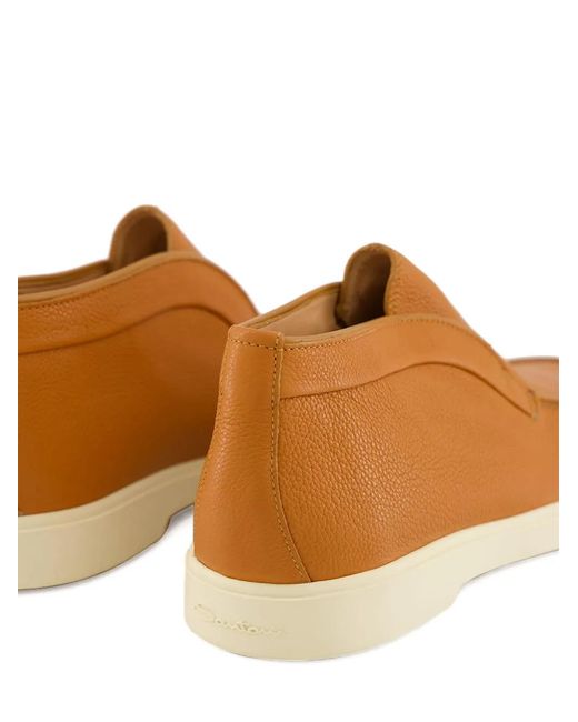 Santoni Brown Leather Slip-On Boots