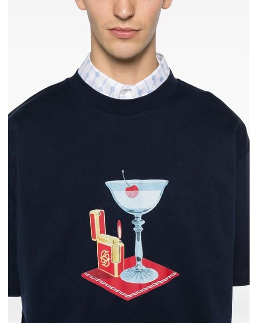 Drole de Monsieur Blue Cocktail Graphic-Print T-Shirt for men