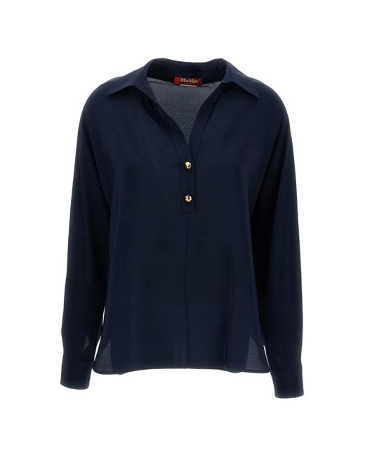 Max Mara Blue Button-Fastening Silk Polo