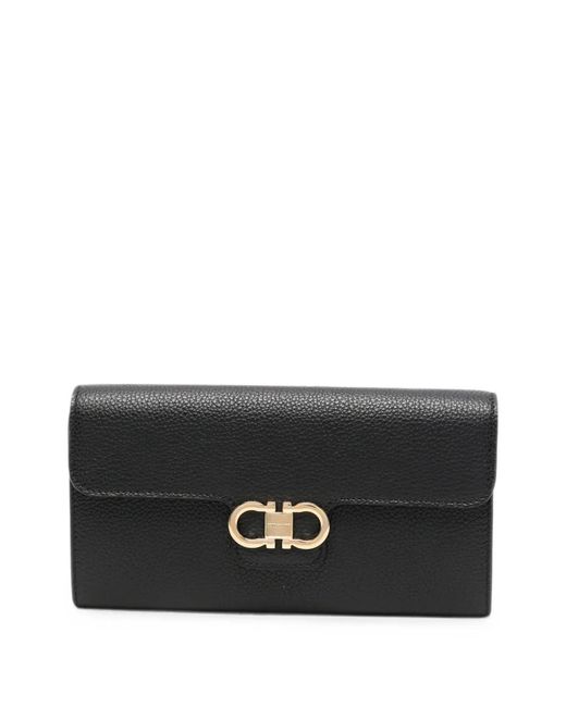 Ferragamo Black Gancini Wallet With Shoulder Strap