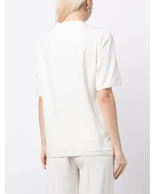 Floral-appliqué sheer T-shirt di Elie Saab in White