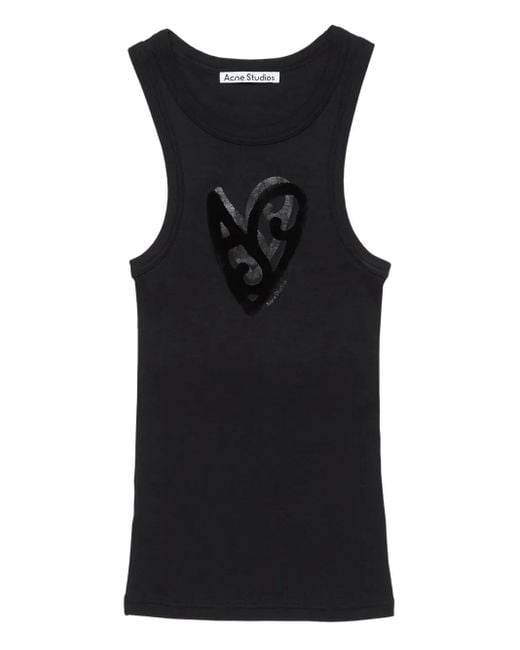 Acne Black Heart-Motif Sleeveless Tank Top