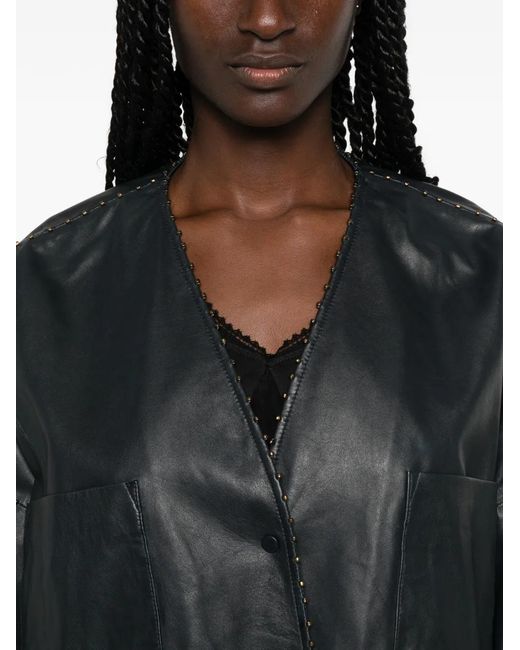 Forte_forte Black Bead-Embellished Leather Jacket