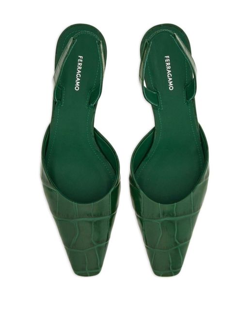 Ferragamo Green 40mm Cage-heel Slingback Pumps
