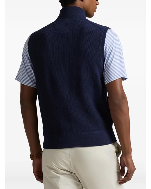Ralph Lauren Blue Zip-Up Mock-Neck Vest for men