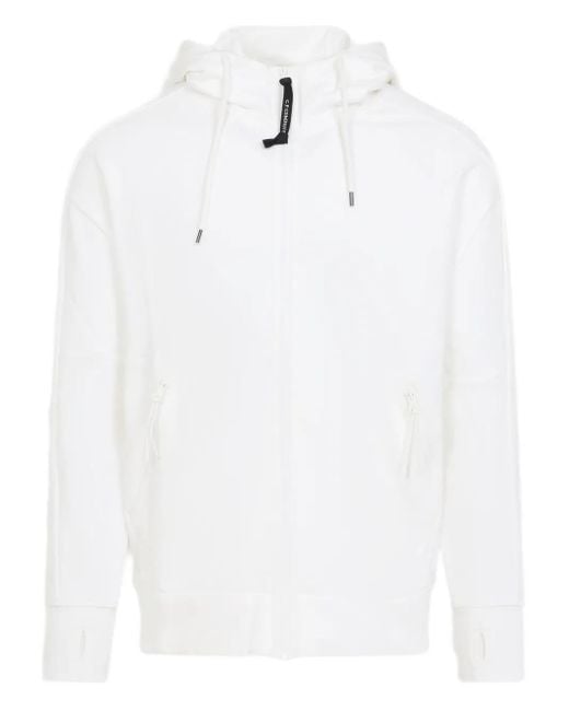 C P Company White Goggle-Detail Zip-Up Hoodie for men