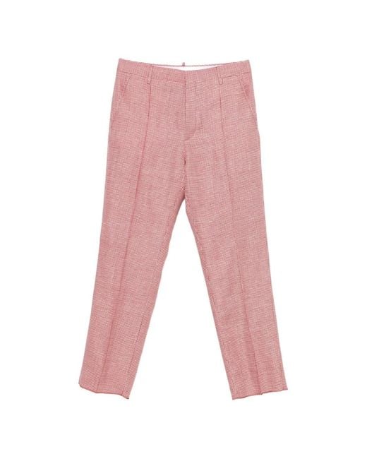 DSquared² Pink Houndstooth-Pattern Pressed-Crease Trousers for men