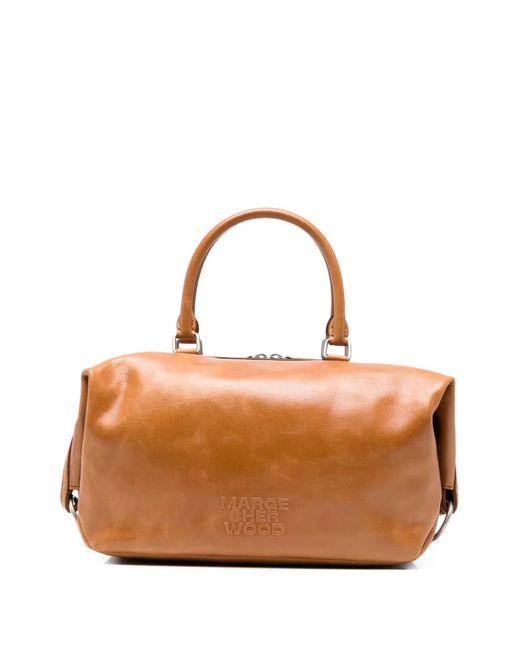 MARGE SHERWOOD Brown Logo-Embossed Leather Tote Bag