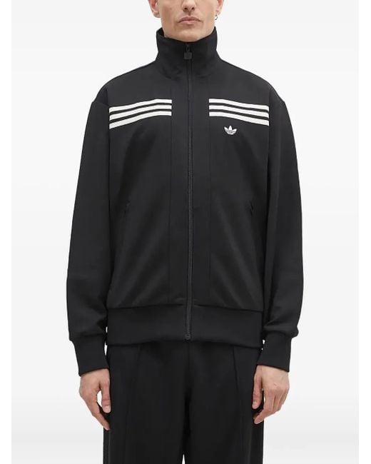 Adidas Black Three-Stripe Detail Zip-Up Sweatshirt for men