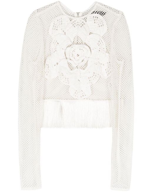 PATBO White Crochet-detail Open-knit Top