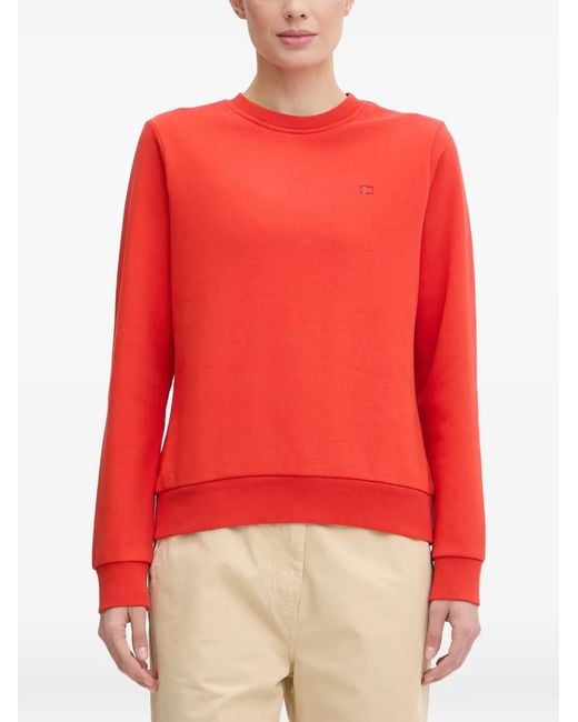 Napapijri Red Aurora Logo-Patch Ribbed-Trim Sweatshirt