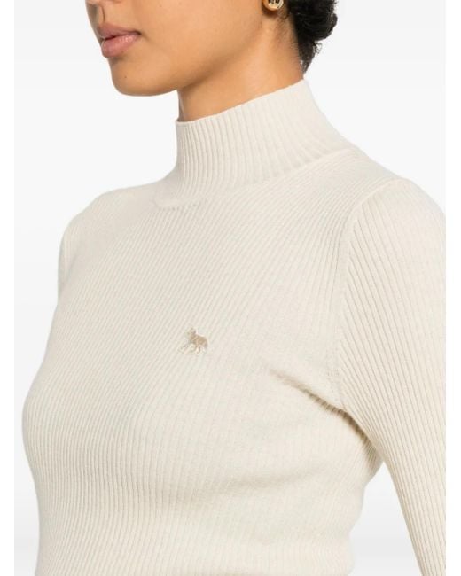 Maison Kitsuné White Ribbed Mock-Neck Top