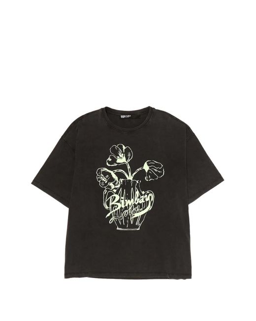 Bimba Y Lola Black Floral-Print T-Shirt