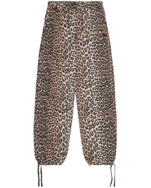 Ganni White Leopard-print Drawstring Trousers