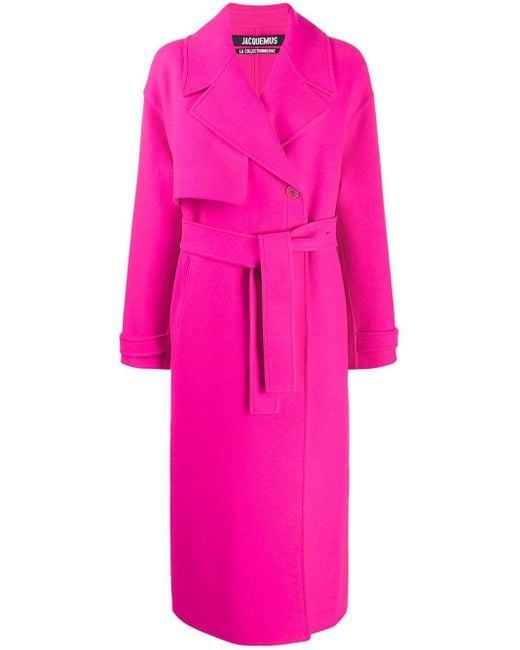 Jacquemus Pink Sabe Oversized Neon Wool Trench Coat