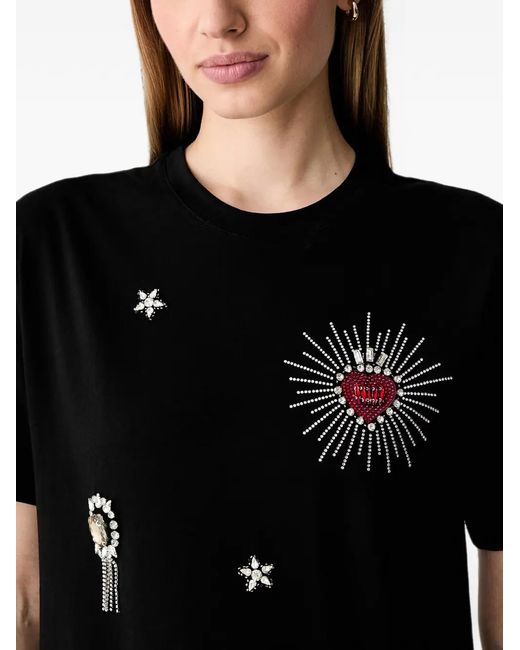 Liu Jo Black Crystal-Embellished Heart-Motif T-Shirt