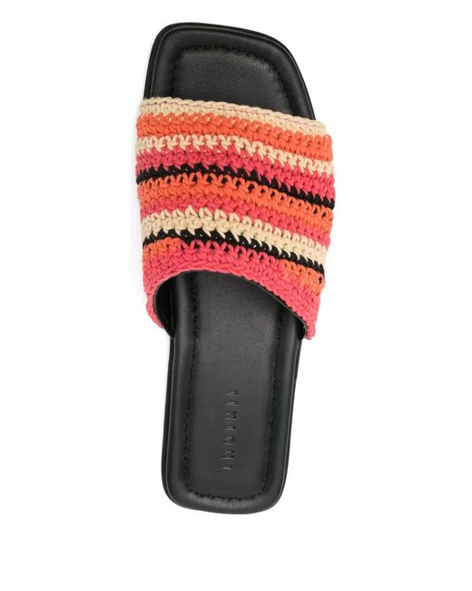 Inuikii Red Striped Crochet Flat Sandals