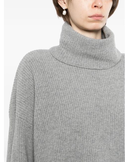 Eileen Fisher Gray Roll-Neck Ribbed Sweater