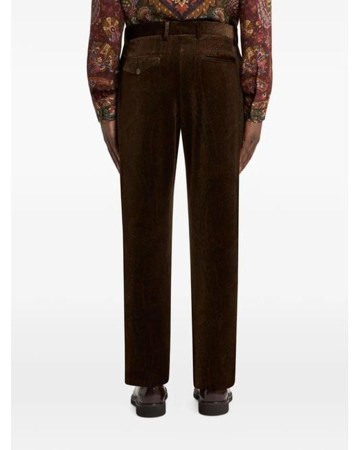 Etro Black Straight-Leg Cotton Velvet Trousers With Arnica Motif for men