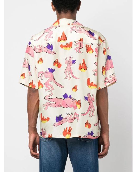 Marni Pink Printed Bowling Shirt for men
