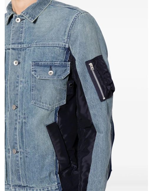 Sacai Blue Panelled Denim Jacket for men