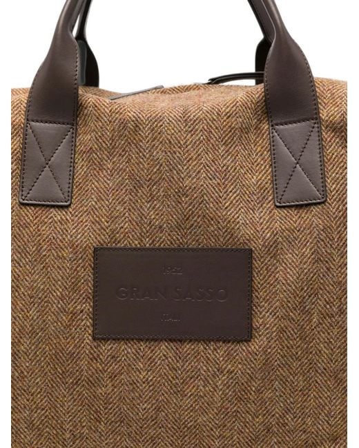 Gran Sasso Brown Herringbone-Weave Wool Tote Bag for men