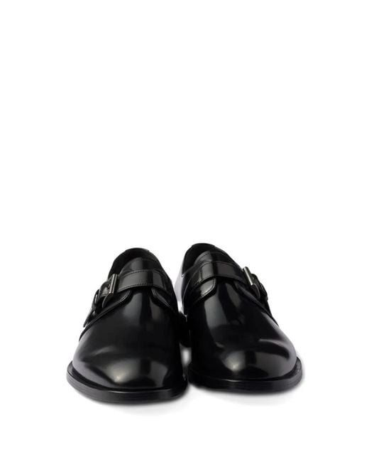 Prada Black Buckle-Detail Leather Monk Shoes for men