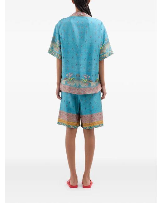 Pierre Louis Mascia Blue Paisley-Print Short-Sleeve Shirt