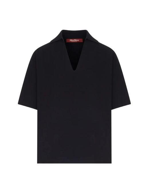 Max Mara Blue Oncia V-Neck Short-Sleeve Polo-Collar T-Shirt