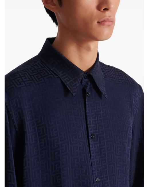 Balmain Blue Monogram Jacquard Shirt for men