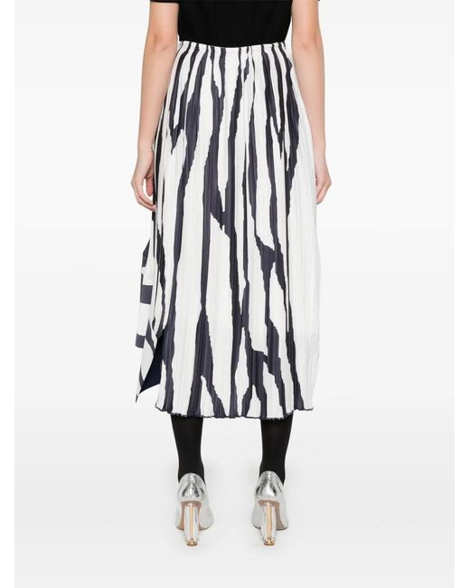 Lanvin White Zebra-Print Pleated Midi Skirt