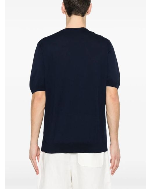 Tagliatore Blue Short-Sleeved Sweater With Ribbed Edges For for men
