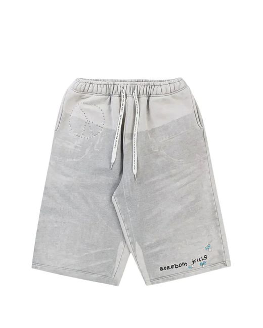 Boredom Kills Gray Denim-Print Drawstring Shorts for men