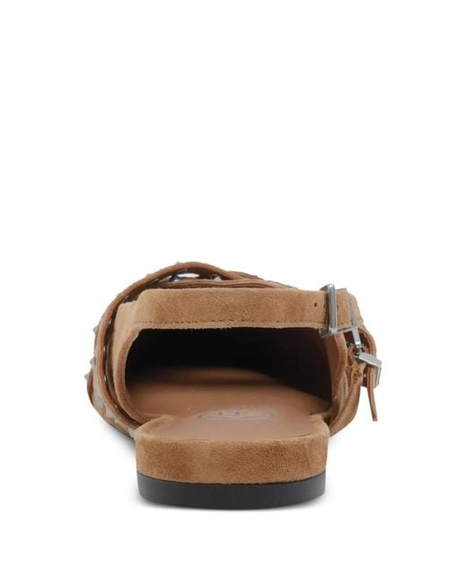 Ash Brown Bianca Stud-Embellished Buckle-Detail Mules