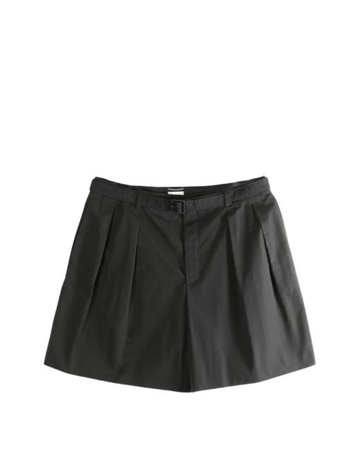 Saint Laurent Black Pleated Belt Shorts for men