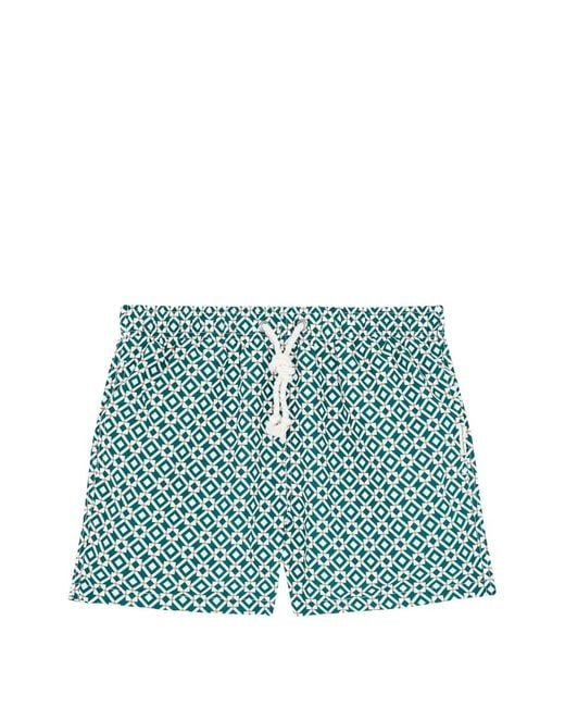 GASSA D'AMANTE Blue Taormina Geometric-Print Drawstring Swim Shorts for men