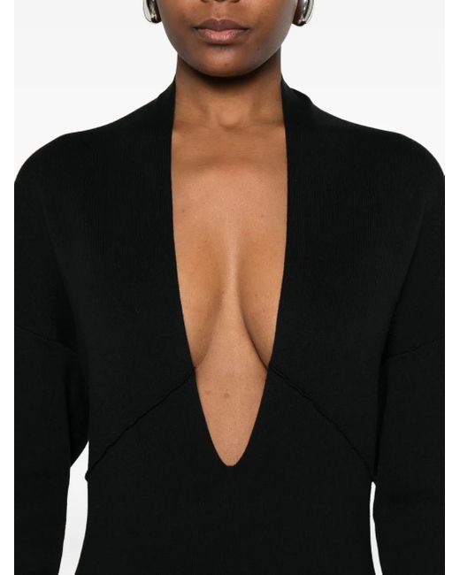 Entire studios Black Plunging-Neckline Long-Sleeve Maxi Dress