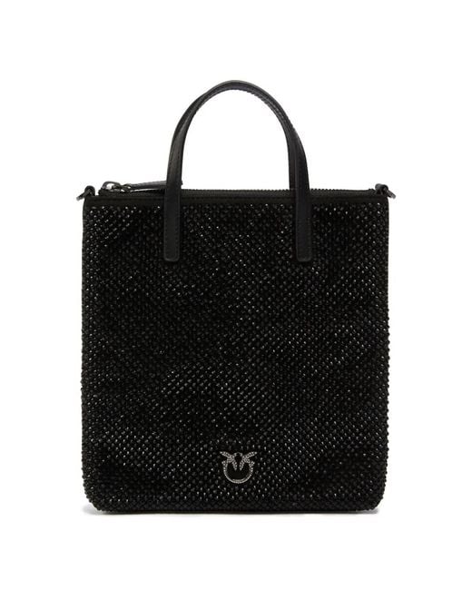 Pinko Black Rhinestone-Embellished Tote Bag