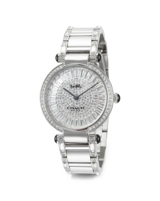 COACH Gray Cary Crystal-Embellished 34Mm Watch